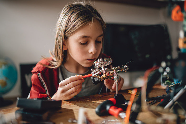 Girl learning robotics