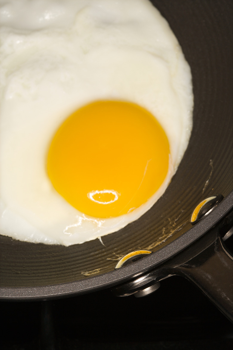 Egg cooking in frying pan