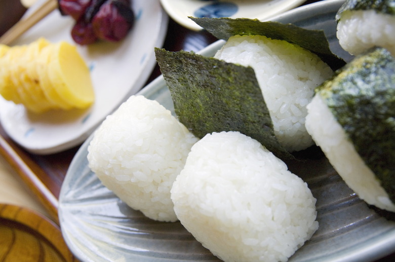 Plate of rice balls, close up