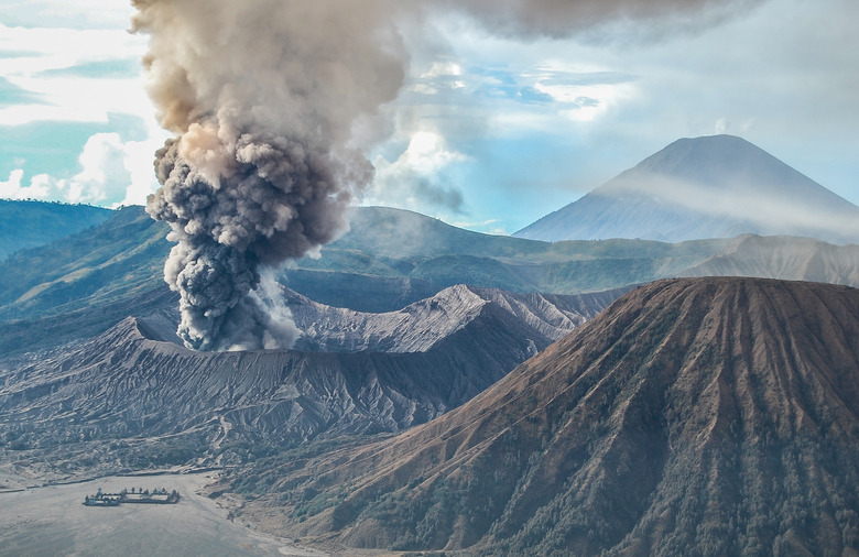 The stages of a volcano eruption - Volcanic ash of mount Bromo during the last eruption in 2010