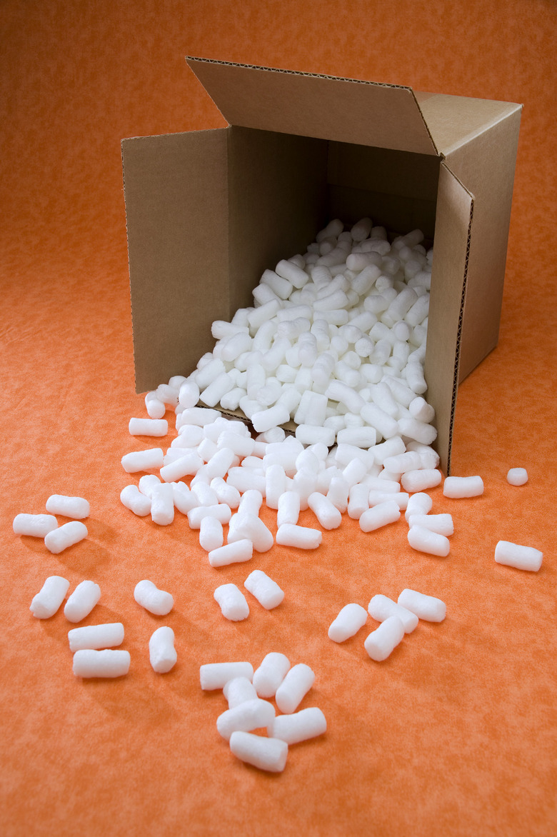 Overturned box spilling styrofoam peanuts