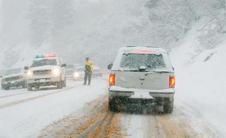 Snowstorm on the highway.