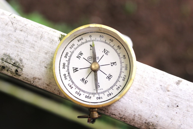 Kids learn navigation by using compasses.