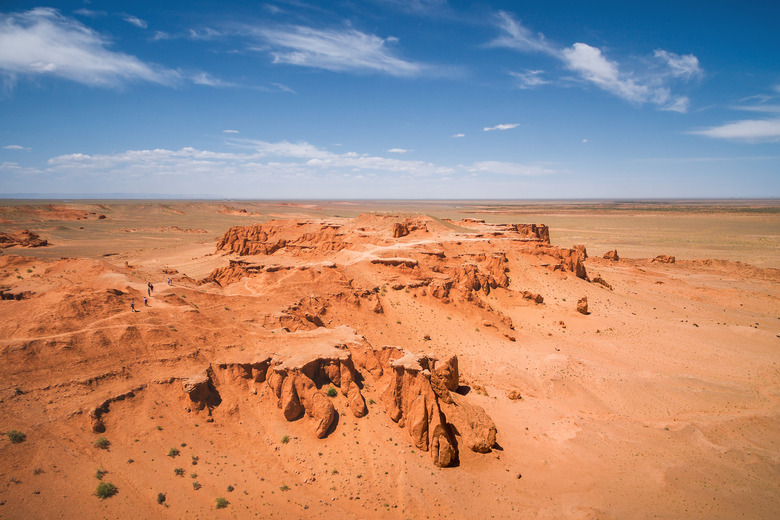 Aerial View of the Bayanzag Flaming Cliffs in the Gobi Desert, Mongolia