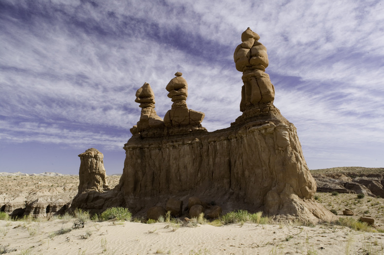 Carved red rock formation in desert