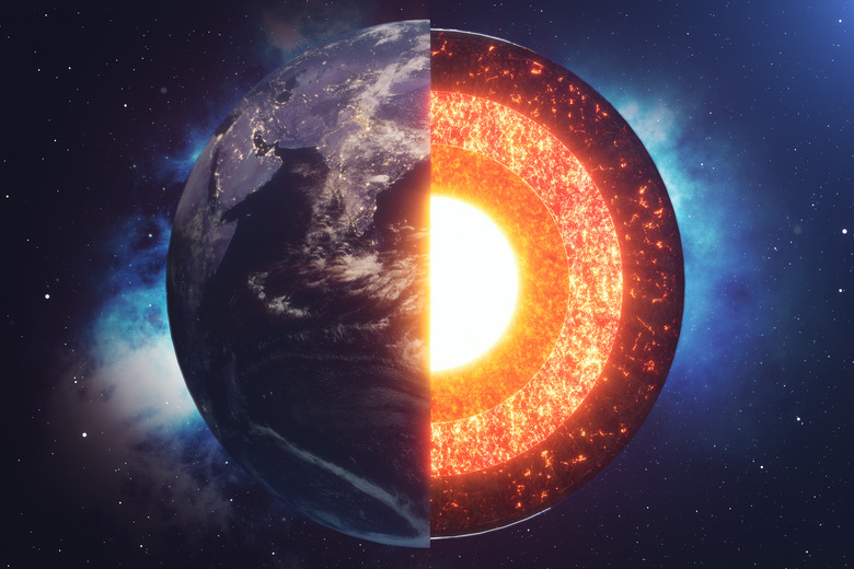 Structure core Earth. Structure layers of the earth. The structure of the earth's crust. Earth cross section in space view. Elements of this image furnished by NASA. 3D rendering