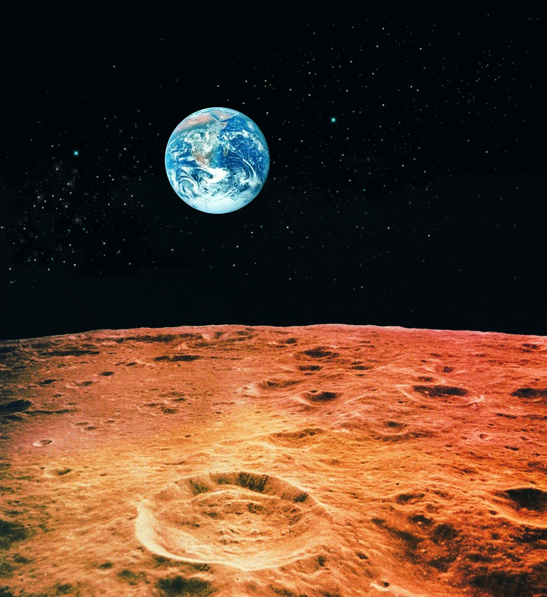 Earth and lunar surface with star background