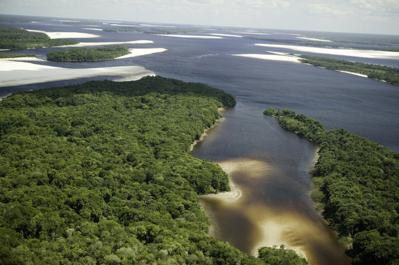 River mouth joining ocean, aerial view