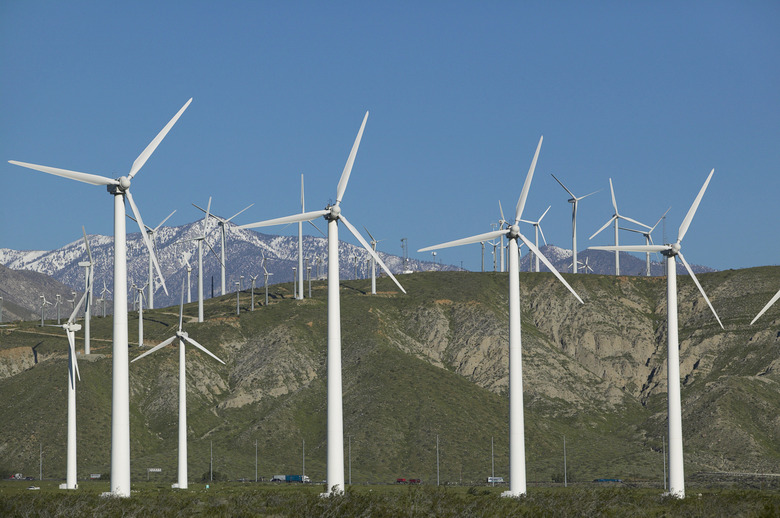 Wind Turbines with Traffic Passing in the Background