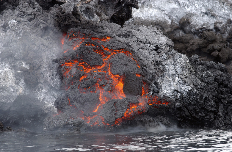 Red Sea, October 2, 2007 - Lava flows from the Yemeni island of Jazirat at-Tair after the island erupted