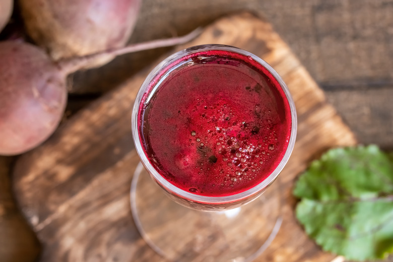 Red beet juice in a glass