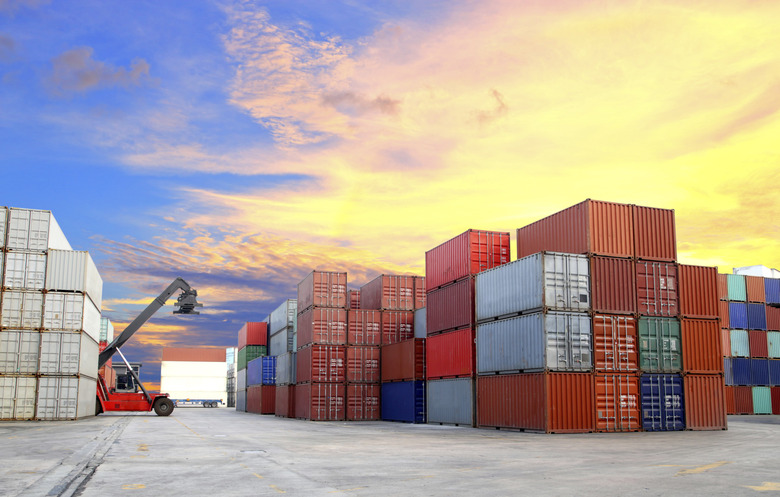 forklift at dockyard with beautiful sky