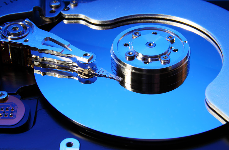 Close-up view of the opened hard disk drive