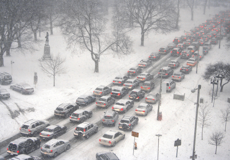 Traffic jam in a blizzard