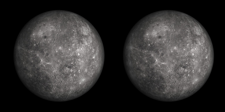 Stereo pair of Mercury isolated on black.