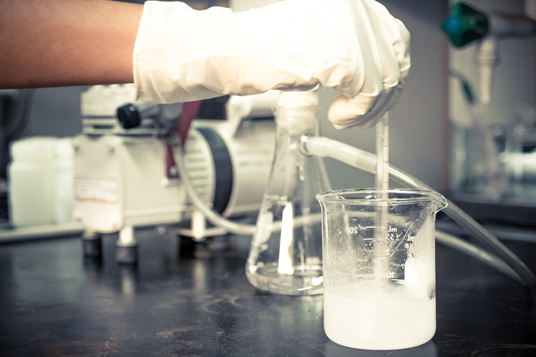 mixing liquid chemicals in flask