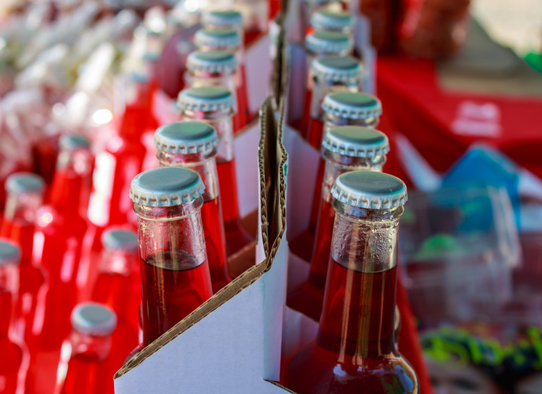 Closeup of assorted soda bottles