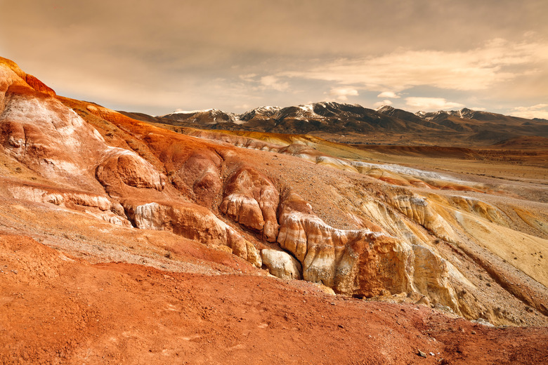 The surface of the planet Mars.